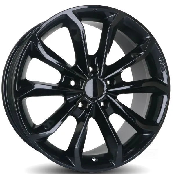 Jante aluminium RUUUD 8x18 pouces, 5x120, ET50, noir brillant, pour voiture, avec design élégant et finition glossy.