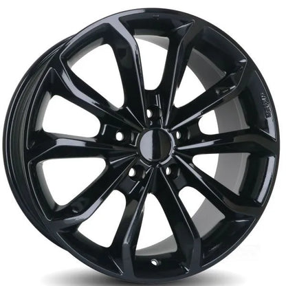 Jante aluminium RUUUD 8x18 pouces, 5x120, ET50, noir brillant, pour voiture, avec design élégant et finition glossy.