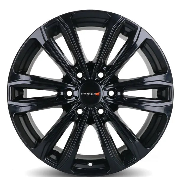 Jante aluminium RUUUD Namur 7,5x17 en noir brillant, 6x125, ET50, CTR74.1, pour véhicule, vue de face.