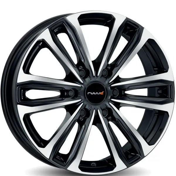 Jante aluminium RUUUD Namur 7,5x18 noire poli, 6 trous 120 mm, ET47, CTR 74,6, pour voiture.