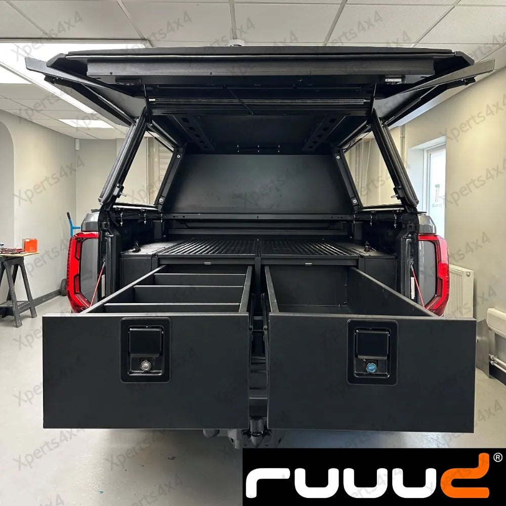 Kit de tiroirs RUUUD pour Volkswagen Amarok 2023+ sans perçage, rangement pratique et robuste pour coffre.