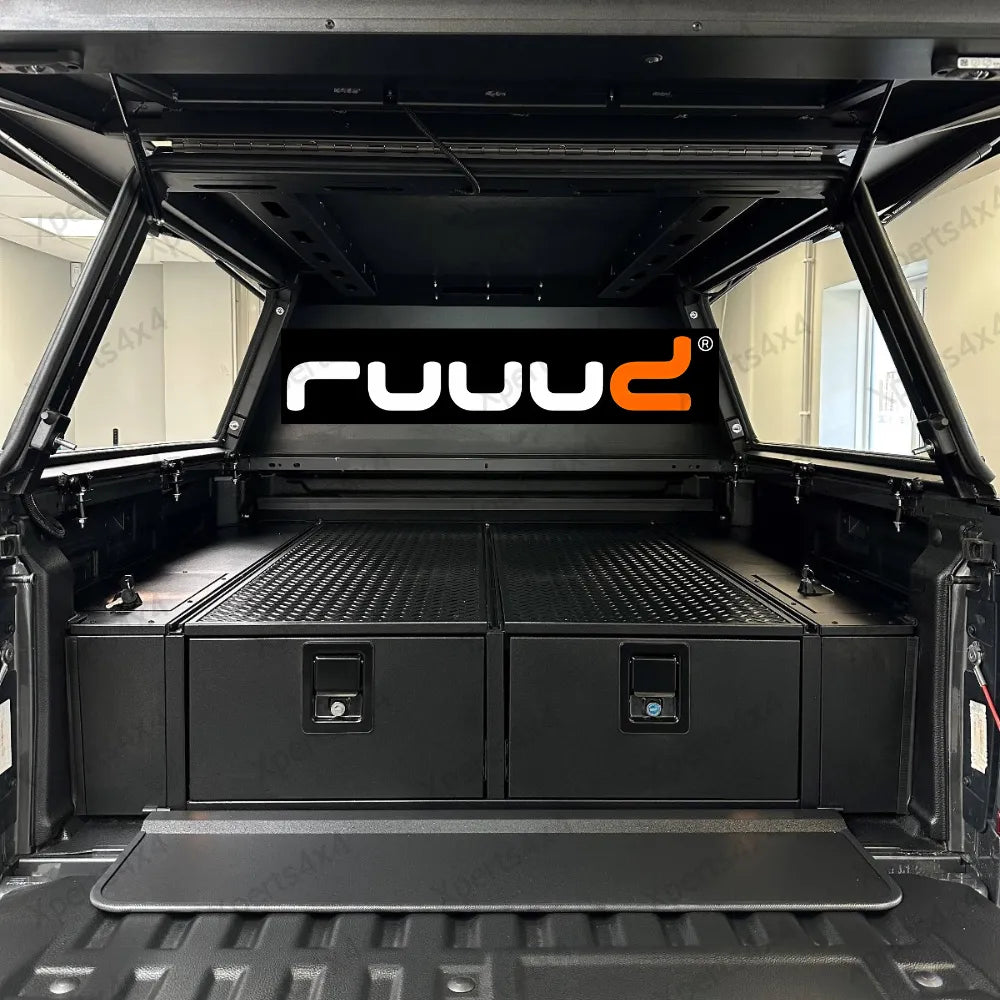 Kit de tiroirs RUUUD pour Volkswagen Amarok 2023+ sans perçage, solution de rangement robuste et pratique pour le véhicule.