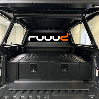 Kit de tiroirs RUUUD pour Volkswagen Amarok 2023+ sans perçage, solution de rangement robuste et pratique pour le véhicule.