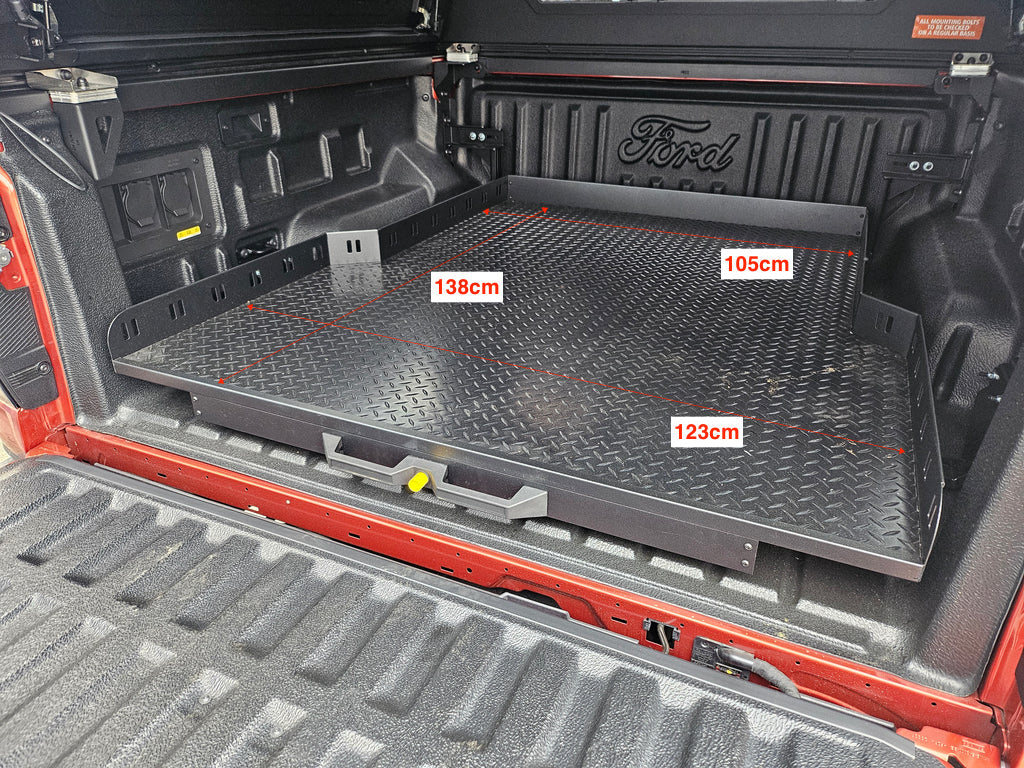 Plateau coulissant RUUUD pour Ford Ranger/Raptor 2023+ Next Gen, sans perçage, montage facile, robuste et pratique.