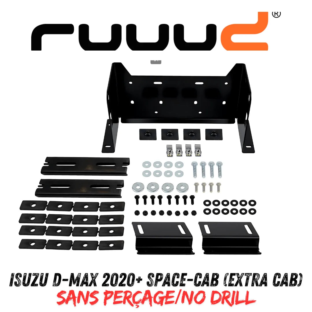 Plateau coulissant RUUUD pour Isuzu D-Max 2020+ Space-Cab, installation sans perçage, vue du plateau en position ouverte.