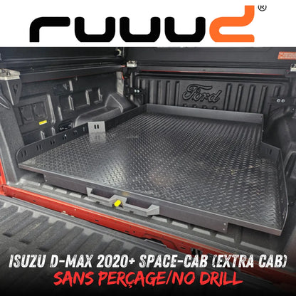 Plateau coulissant RUUUD pour Isuzu D-Max 2020+ Space-Cab, installation sans perçage, robuste et pratique pour le coffre.