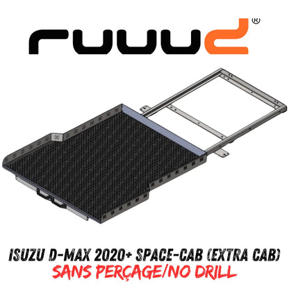 Plateau coulissant RUUUD pour Isuzu D-Max 2020+ Space-Cab, installation sans perçage, robuste et pratique pour le coffre.