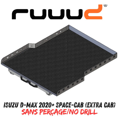 Plateau coulissant RUUUD pour Isuzu D-Max 2020+ Space-Cab, installation sans perçage, robuste et pratique pour le coffre.