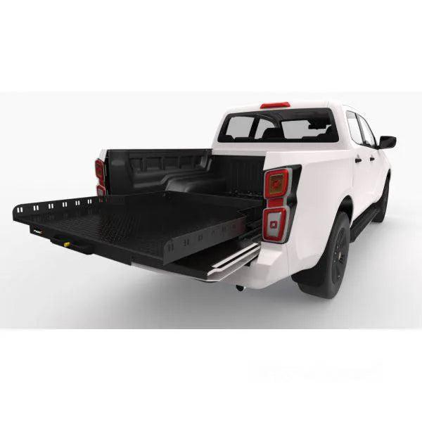 Plateau coulissant RUUUD pour Maxus T90/T60 Double Cab 2022+, surface en acier robuste et mécanisme de glissement.