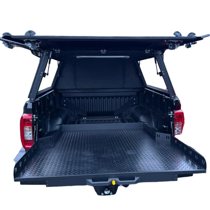 Plateau coulissant RUUUD pour Maxus T90/T60 Double Cab 2022+, surface en acier robuste avec rails latéraux.