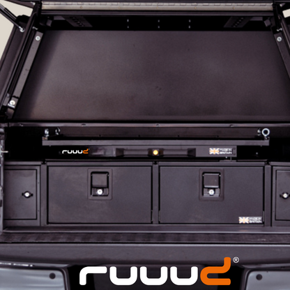 Plateau coulissant RUUUD pour tiroirs Amarok/Ranger 2023+ Next Gen, solution pratique pour organisation intérieure.