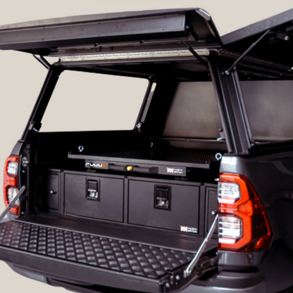 Plateau coulissant RUUUD pour tiroirs Amarok/Ranger 2023+ Next Gen, solution pratique pour rangement dans le véhicule.