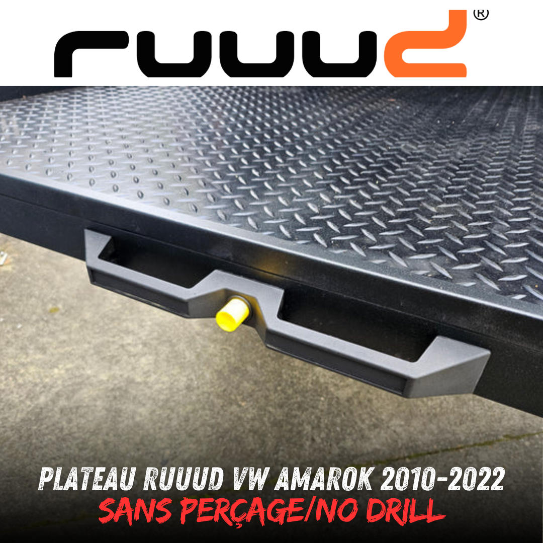 Plateau coulissant RUUUD pour VW Amarok 2010-2022 cabine Double, surface en acier robuste avec rails latéraux.
