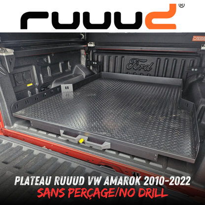 Plateau coulissant RUUUD pour VW Amarok 2010-2022 double cab, surface en aluminium robuste pour chargement sécurisé.
