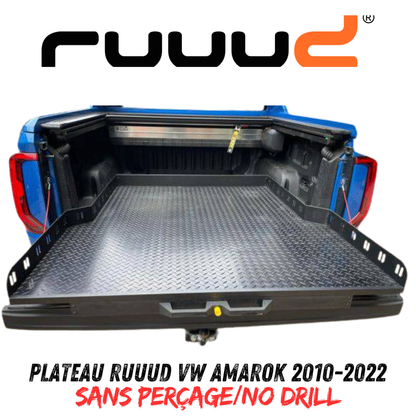 Plateau coulissant RUUUD pour VW Amarok 2010-2022 double cab, robuste et pratique, visible en détail sur l'image.