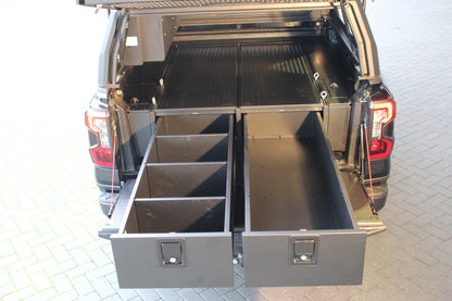 Système double tiroir RUUUD pour Ford Ranger Next Gen 2023+ PHEV, tiroirs robustes et spacieux pour rangement pratique.