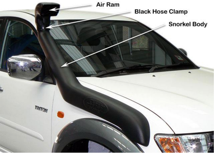 Snorkel Safari 4x4 pour Mitsubishi Triton/L200 2006-2015, fixation sur le côté du véhicule, en plastique noir.