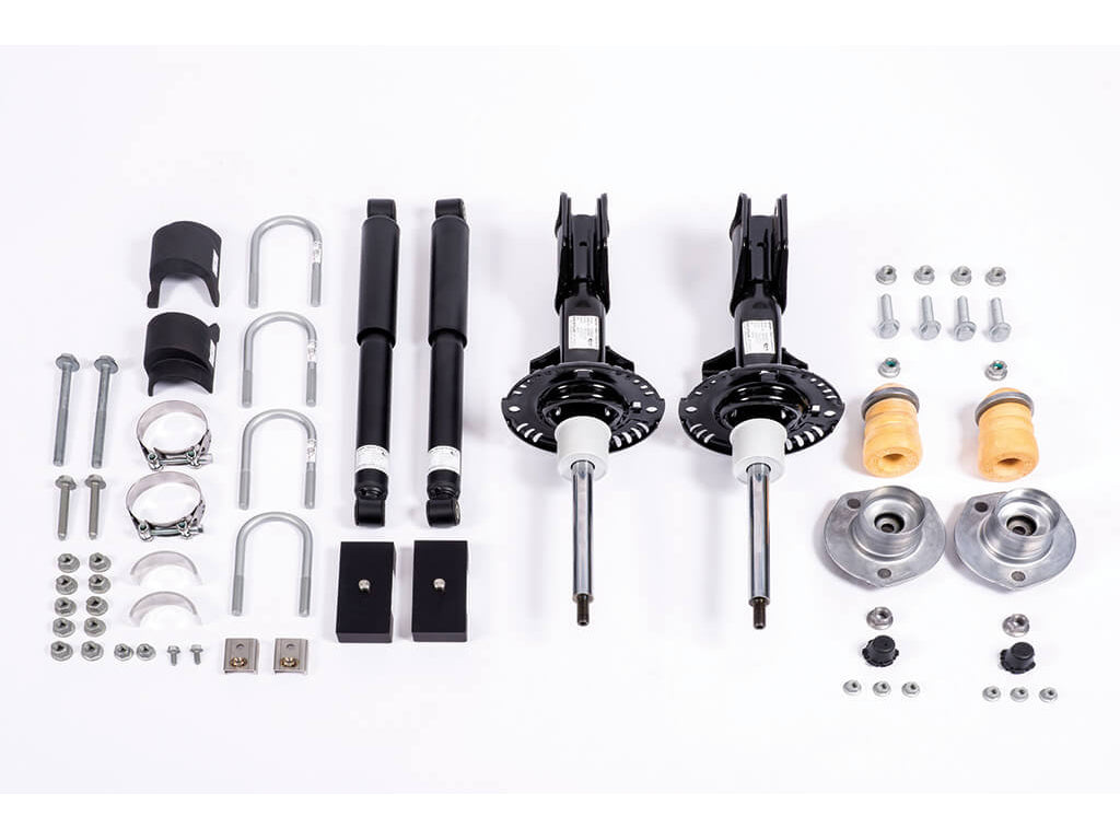 Kit suspension Seikel +30mm pour VW Crafter 4Motion et MAN TGE, composants visibles, améliorant la hauteur et la stabilité du véhicule.