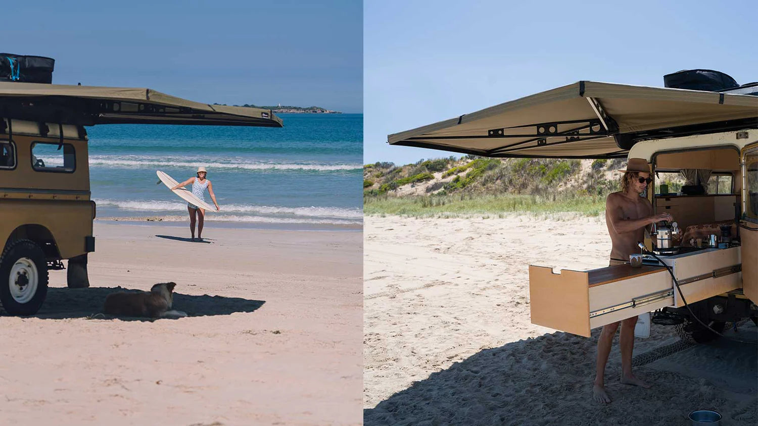 Auvent auto-portant 270° XT MAX de The Bush Company pour 4x4, installé sur un véhicule tout-terrain, en plein jour