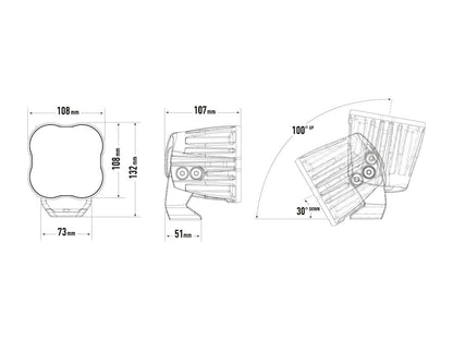 Diagramme de dimensions du phare LED LAZER LAMPS RacePod Hyperspot, éclairage compact avec 4520 lumens.
