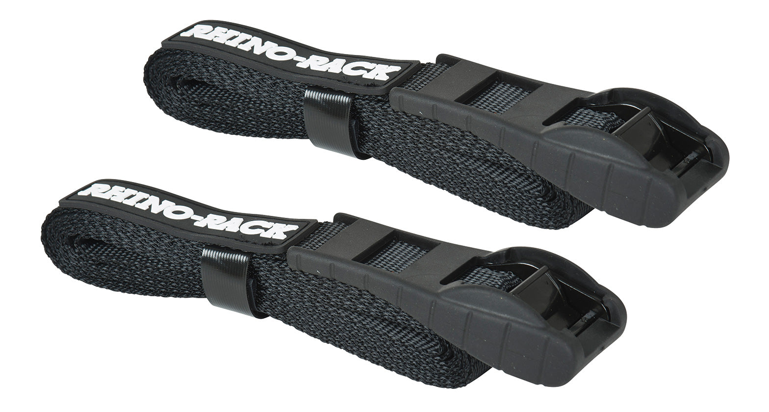 Sangles à came noires RHINO-RACK de 3,5 m, accessoires pour véhicule tout-terrain, fixation robuste pour transport sécurisé.