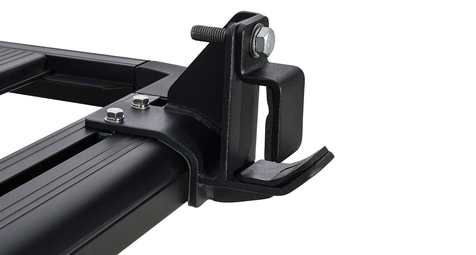 Support de fixation latéral pour cric haute levée Pioneer de Rhino-Rack, accessoire robuste pour montage sur véhicule.