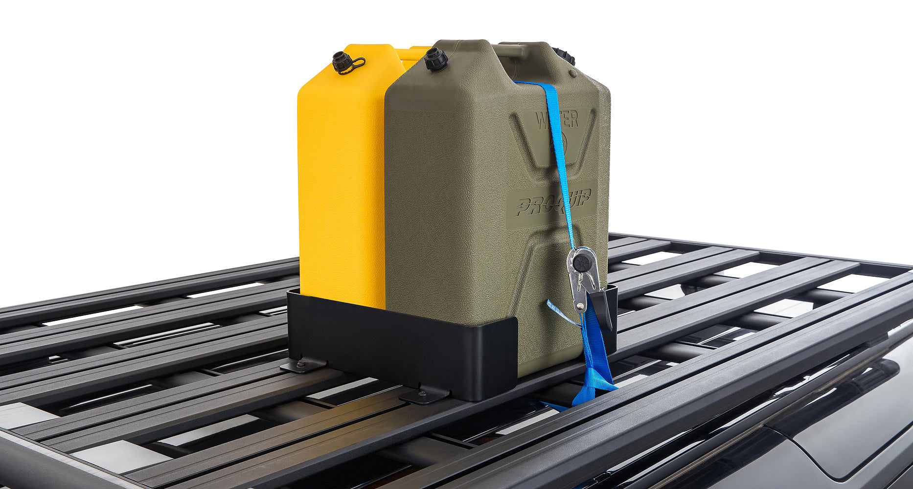 Support double pour jerrican Pioneer RHINO-RACK, accessoire robuste pour porte-bidon sur véhicule tout-terrain.