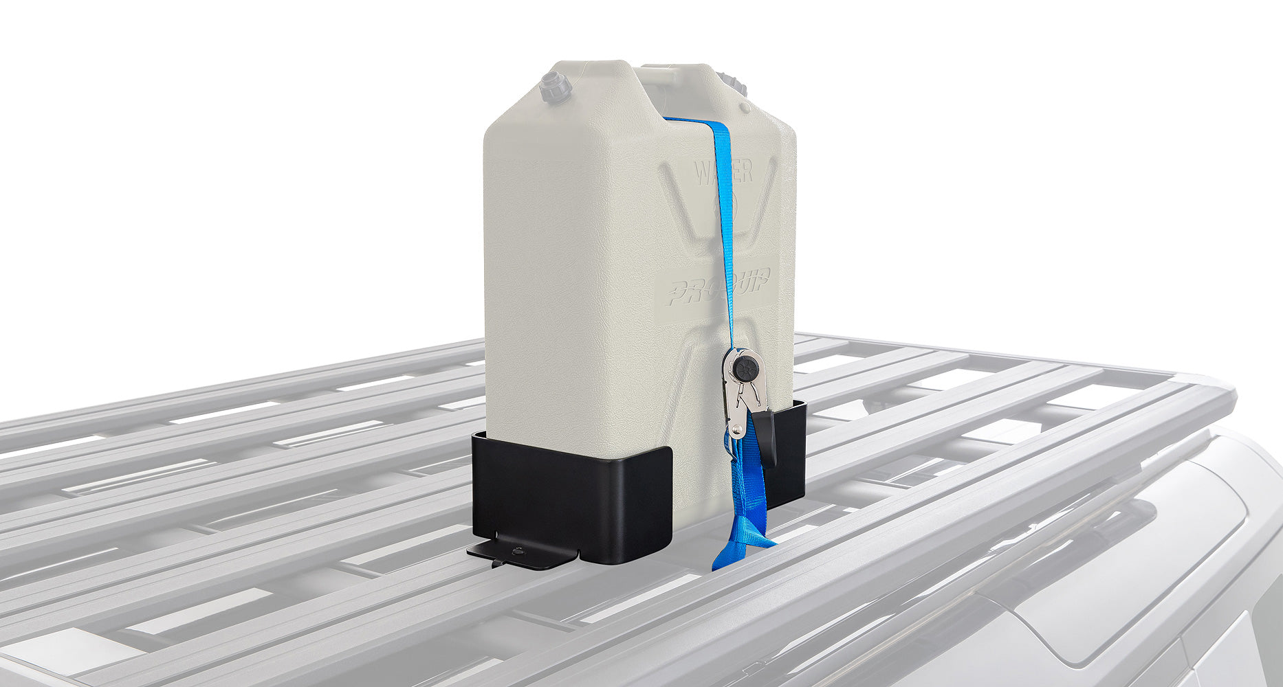 Support pour jerrican Pioneer RHINO-RACK, accessoire pour porte-bidon simple en métal robuste, fixé sur un véhicule tout-terrain.