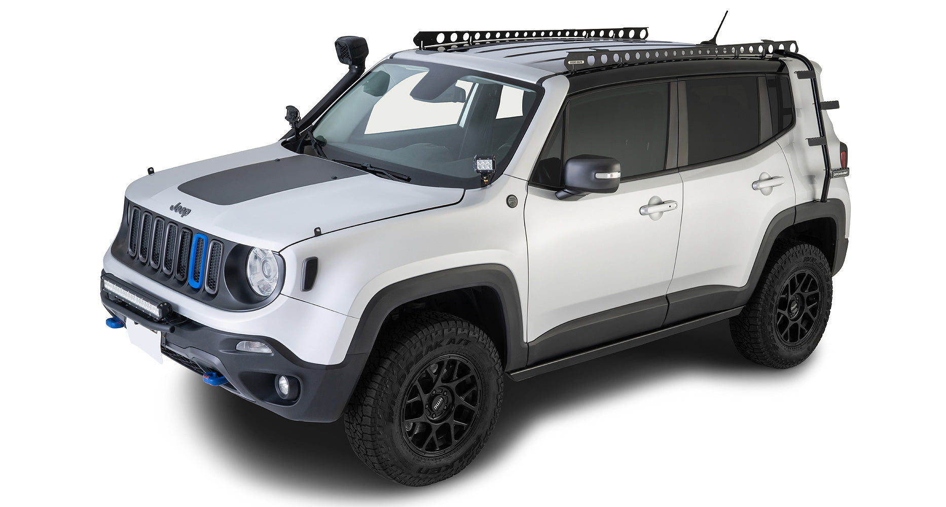 Système de montage Backbone pour Jeep Renegade par RHINO-RACK, accessoires de fixation robustes pour toit et rack.