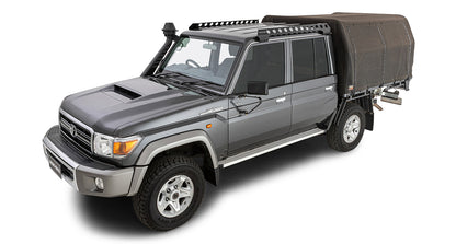 Système de fixation Backbone pour Toyota 79 Series Landcruiser, accessoire Rhino-Rack, montage robuste en métal noir.