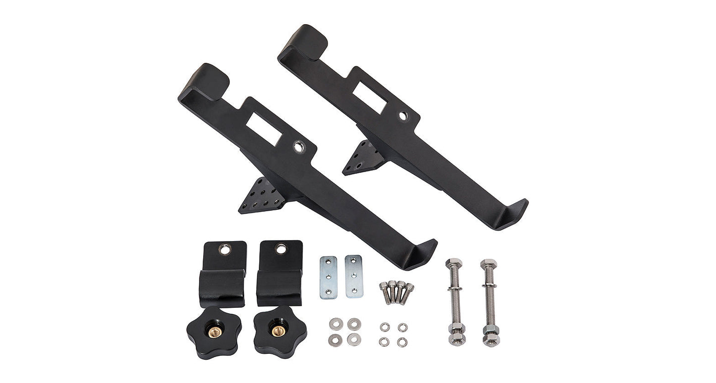 Support d’échelle pliante Rhino-Rack Pioneer, accessoire pour porte-échelle, en acier robuste et fixation sécurisée.