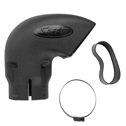 Tête de snorkel Safari 4x4 de 3,5 pouces avec grille fixe, accessoire snorkeling robuste et durable pour véhicule tout-terrain.