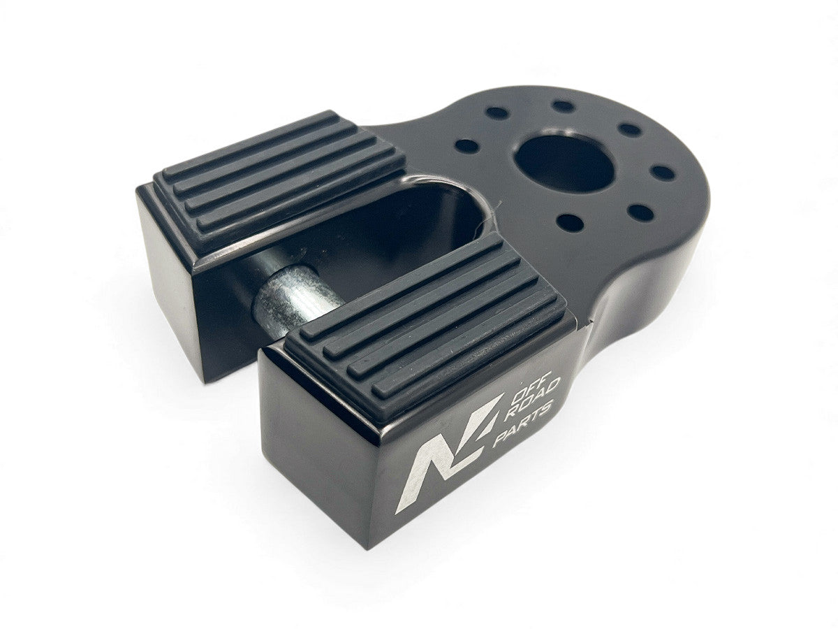 Arrêt de corde 10T en alu noir pour manille rigide, accessoire pour treuils N4 OFFROAD, robuste et léger, utilisé en tout-terrain.