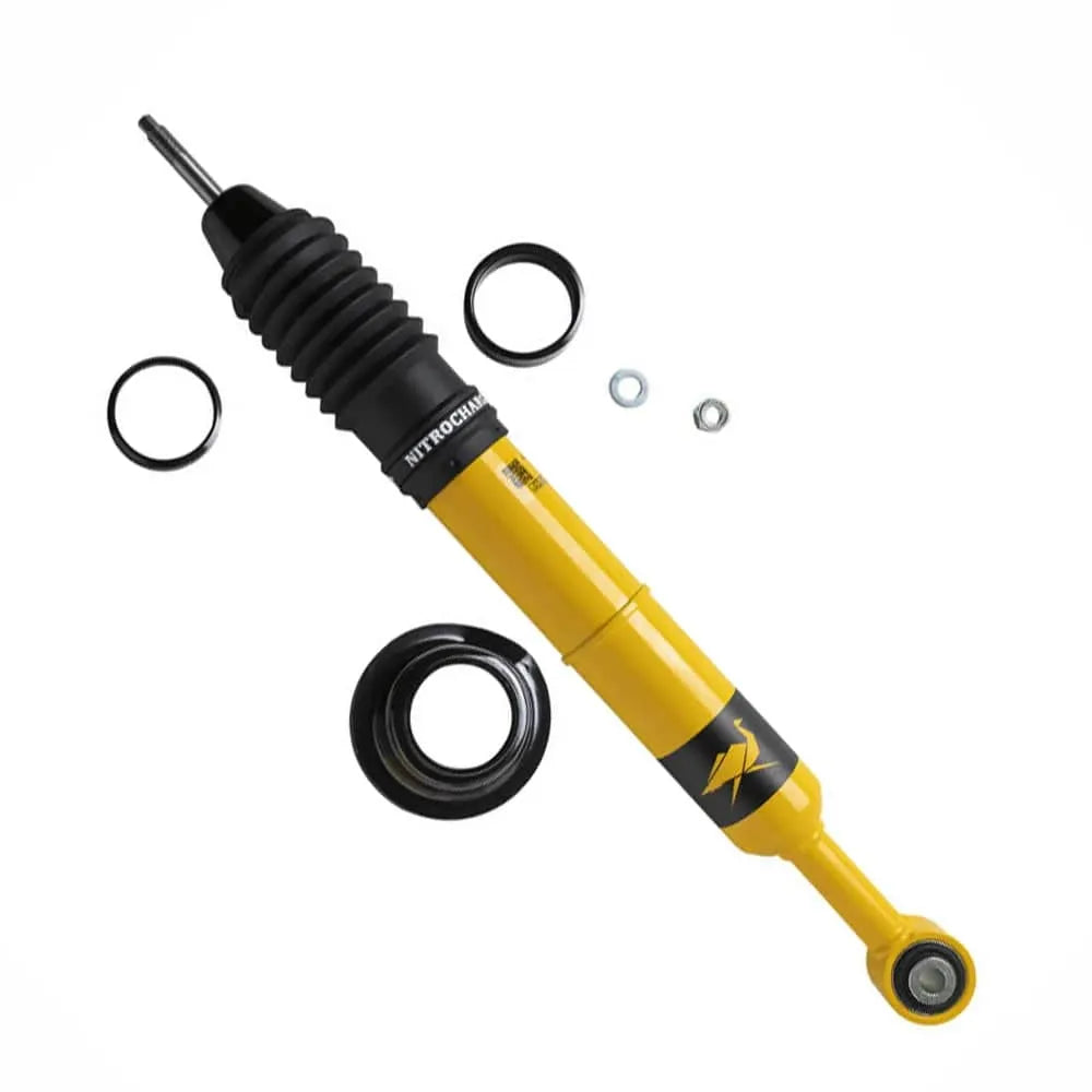 Amortisseur avant Nitrocharger Plus OME pour Toyota Hilux Revo 2016+, montrant l'amortisseur noir avec fixation métallique.