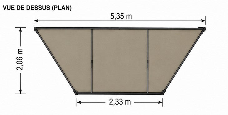 Auvent autoportant SNUG Malaga 180° pour équipement raid 4x4, fixation solide, installé sur un véhicule tout-terrain.