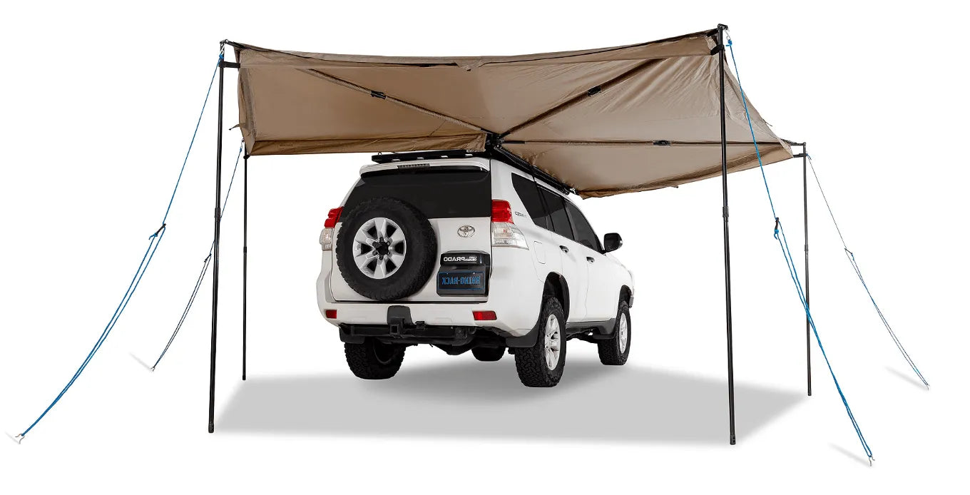 Auvent circulaire Batwing 270° RHINO-RACK avec fixations STOW IT, 2,5 m, côté droit, pour véhicule tout-terrain.