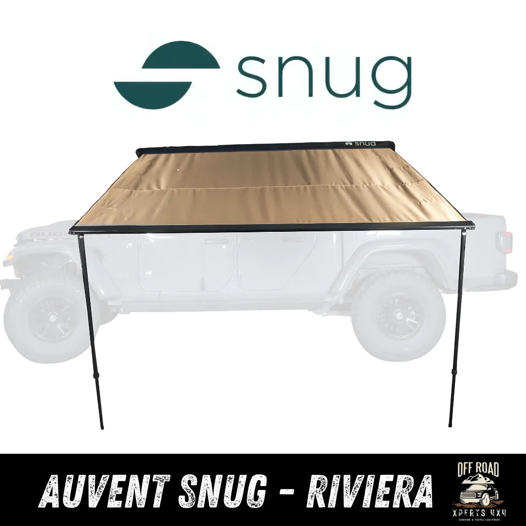 Auvent latéral SNUG Riviera pour 4x4 et van, protection solaire et ombrage, installation facile, tissu résistant.