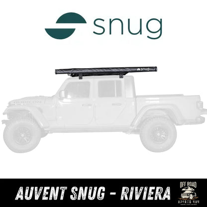 Auvent latéral SNUG Riviera pour 4x4 et van, protection solaire avec tissu résistant, installation facile et couverture durable.