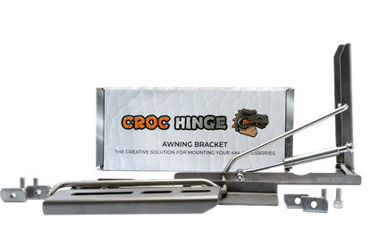 Support de auvent rabattable CROC HINGE pour 4x4, robuste et polyvalent, conçu pour renforcer les auvents tout-terrain.