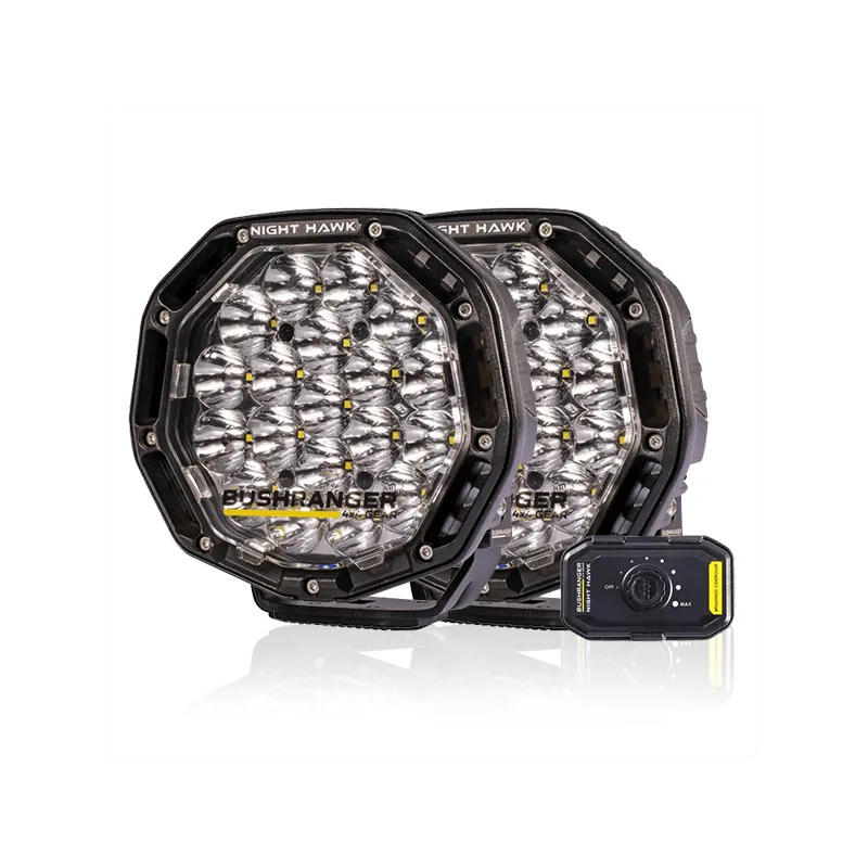 Deux phares LED de 7 pouces Bushranger Night Hawk SR avec faisceau inclus, éclairage de faible intensité pour véhicule tout-terrain.