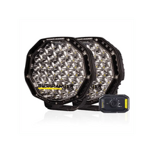 Deux phares LED Bushranger Night Hawk SR de 9 pouces avec faisceau inclus, éclairage spot puissant pour véhicules tout-terrain.