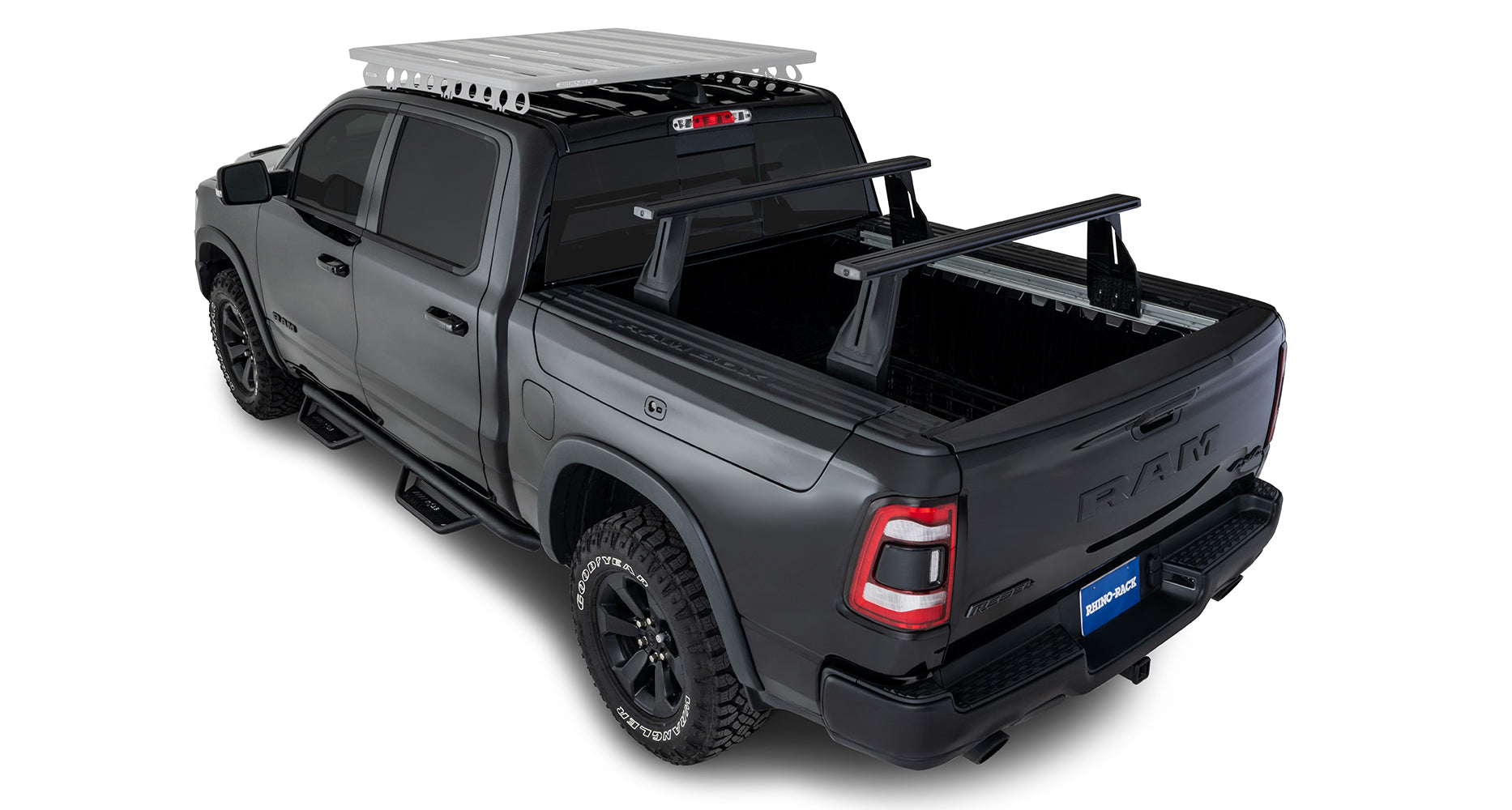 Kit de 2 barres de toit Reconn-Deck pour Dodge Ram, 1260 mm, marque RHINO-RACK, adaptées au système de benne.