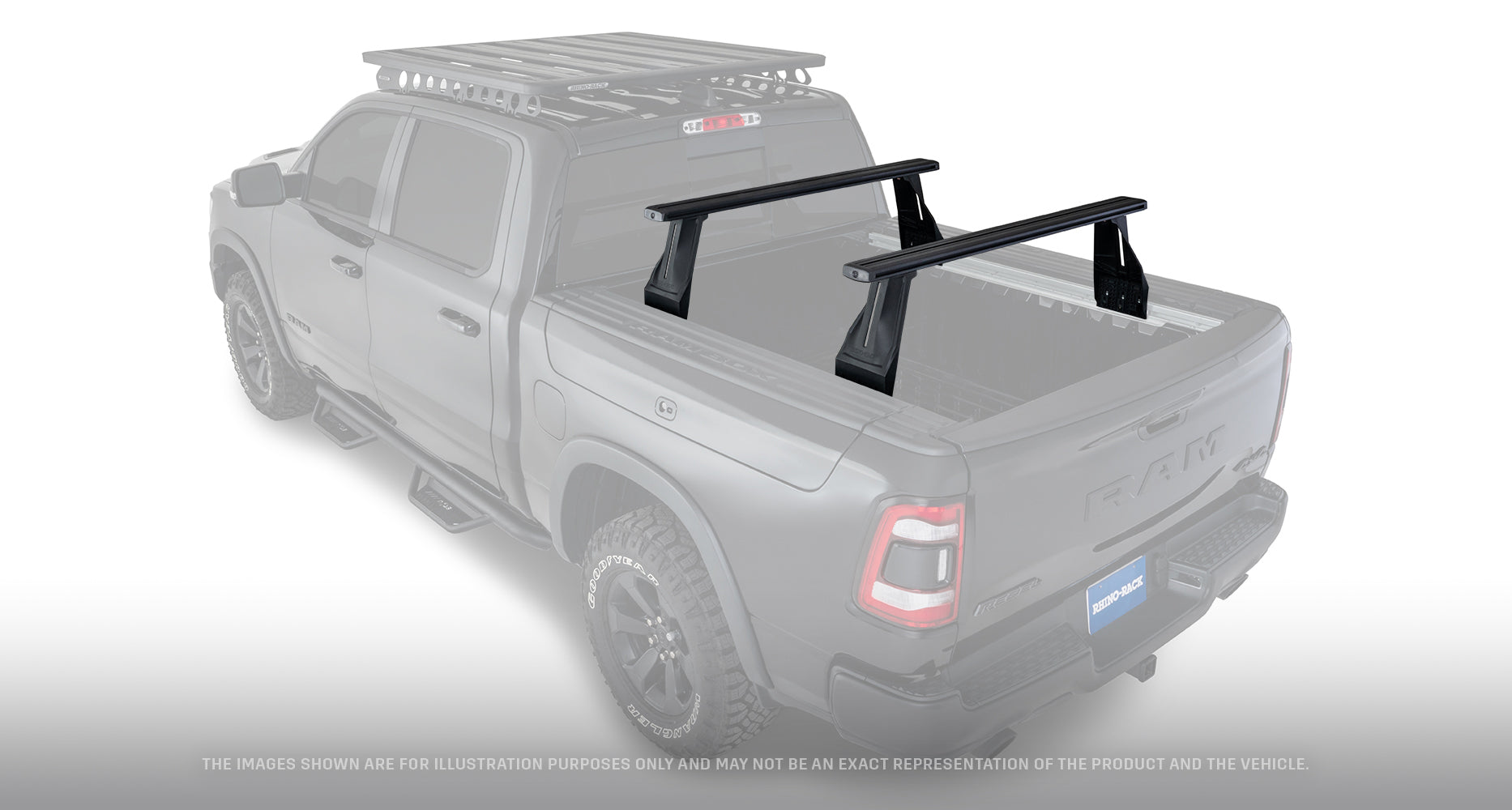 Kit de 2 barres de toit de 1260 mm pour Dodge Ram, système Reconn-Deck, marque RHINO-RACK, fixation robuste pour véhicule.