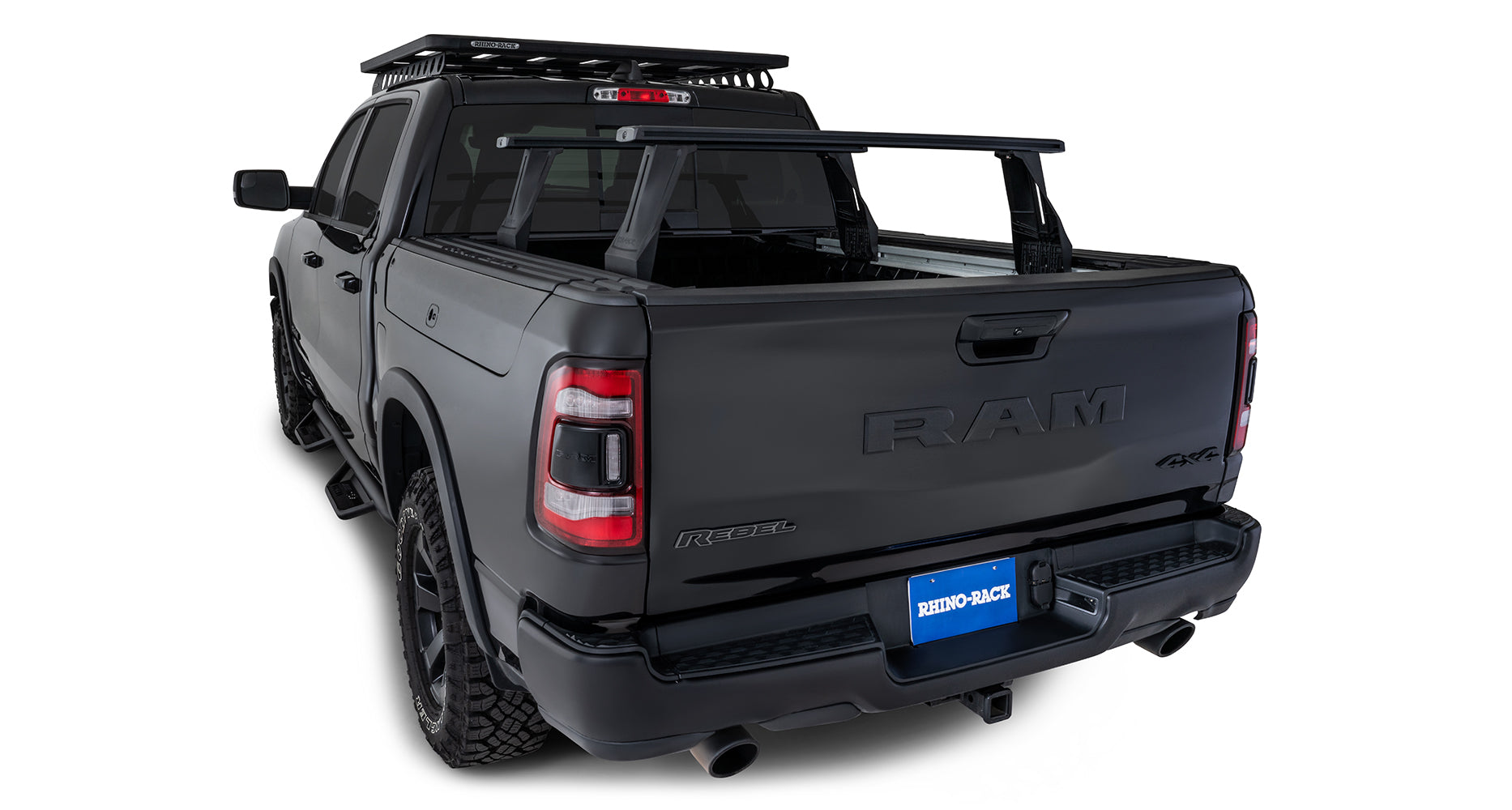 Kit de 2 barres de toit pour Dodge Ram, système Reconn-Deck, marque RHINO-RACK, 1260 mm, fixations robustes.