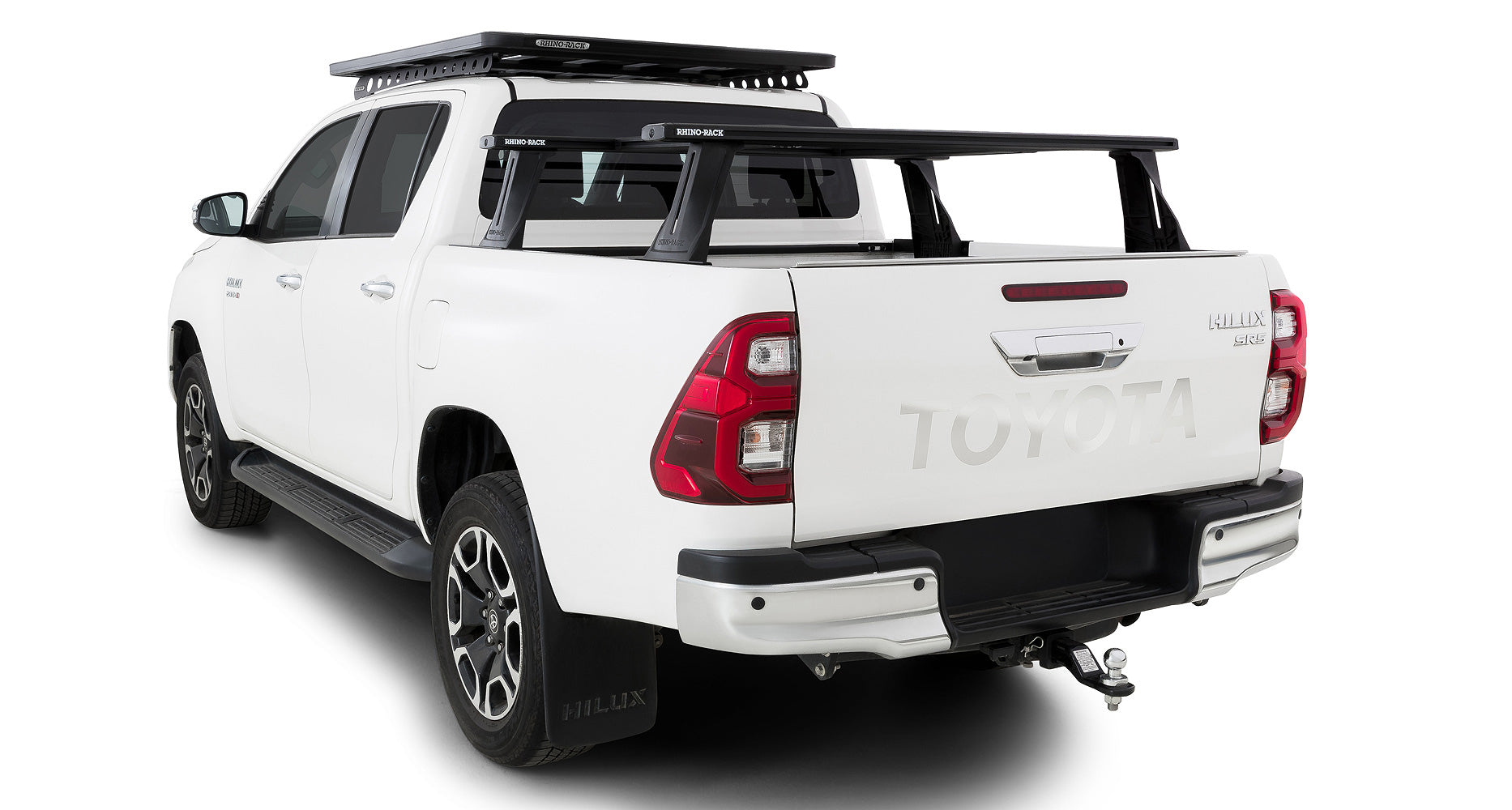 Kit de 2 barres de toit RHINO-RACK de 1500 mm pour Toyota Hilux Revo 2015+ avec système Reconn-Deck et barres transversales.