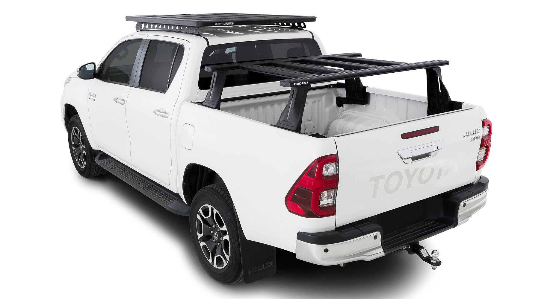 Kit de 2 barres de toit RHINO-RACK pour Toyota Hilux Revo 2015+ avec système Reconn-Deck et 4 transversales.