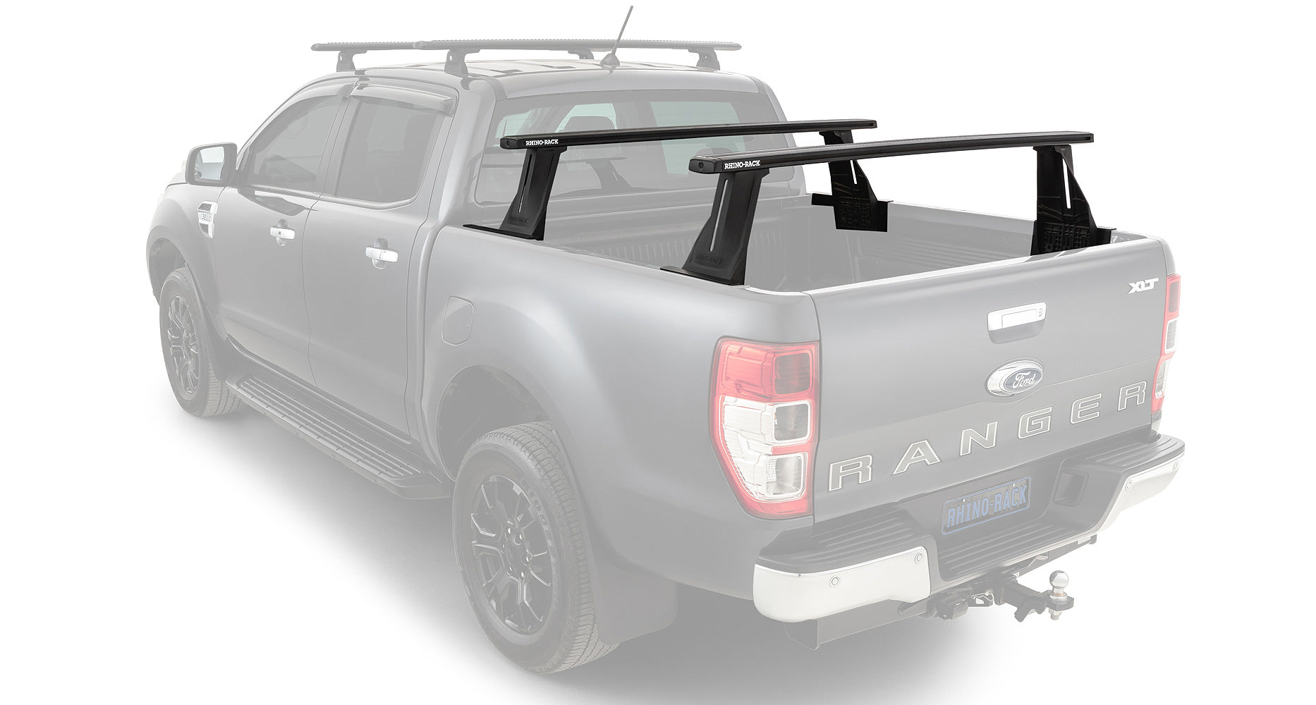 Kit de 2 barres de toit Reconn-Deck Rhino-Rack pour Ford Ranger T6/T7/T8 2011-2022, longueur 1500 mm, fixation robuste.