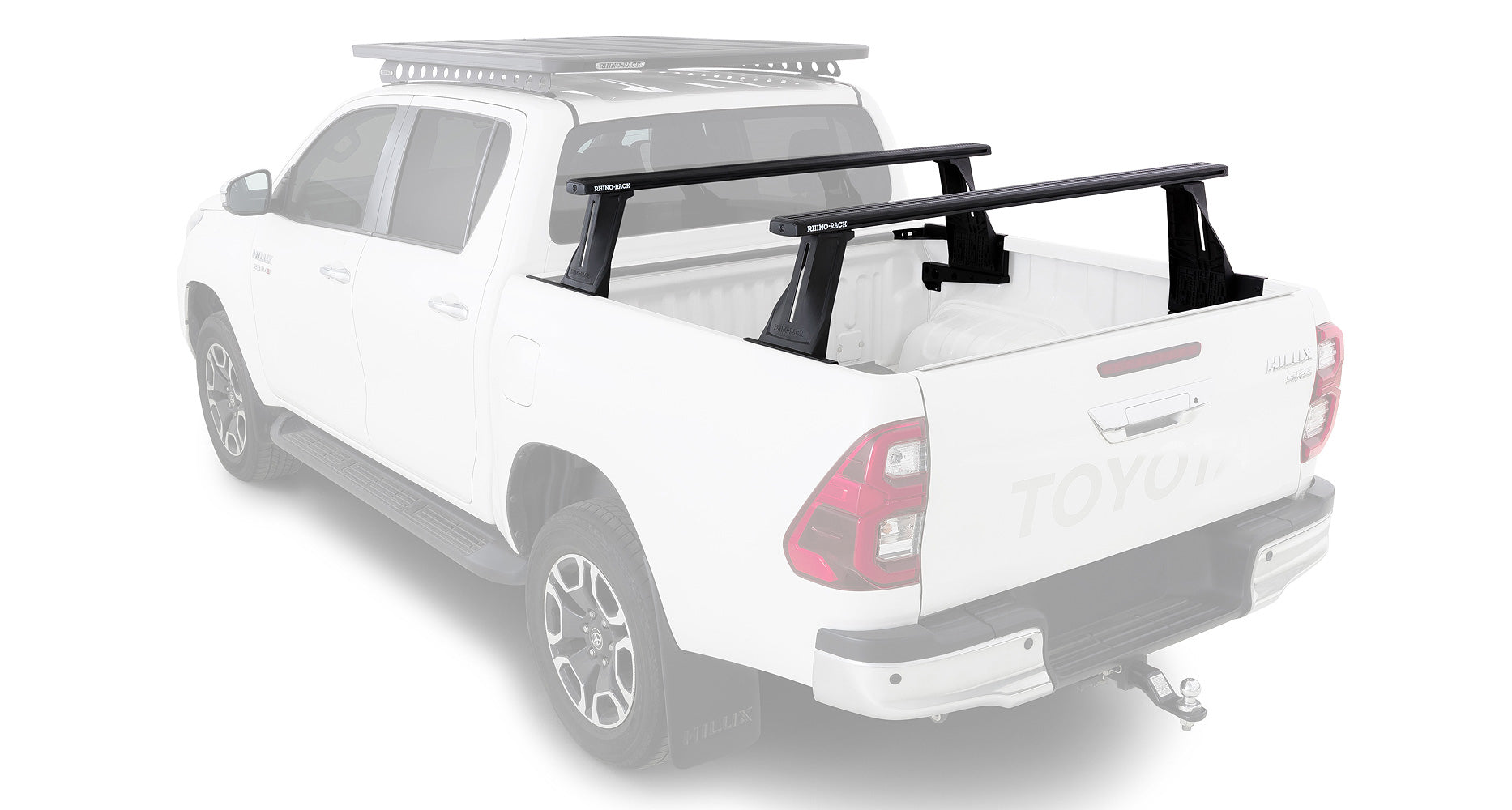 Kit de 2 barres de toit de 1500 mm RHINO-RACK pour Toyota Hilux Revo 2015+, système Reconn-Deck, barres de benne.