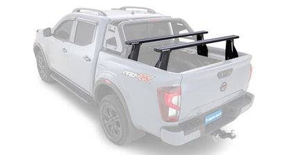 Kit de 2 barres de toit Vortex RHINO-RACK pour Nissan Navara NP300 2015+ avec système Reconn-Deck, idéal pour chargement sécurisé.