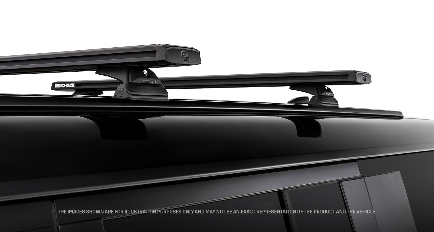 Kit 2 barres de toit RHINO-RACK de 1260 mm pour Land Rover Defender II 130 L663 2023+ avec système Reconn-Deck, vue de dessus.